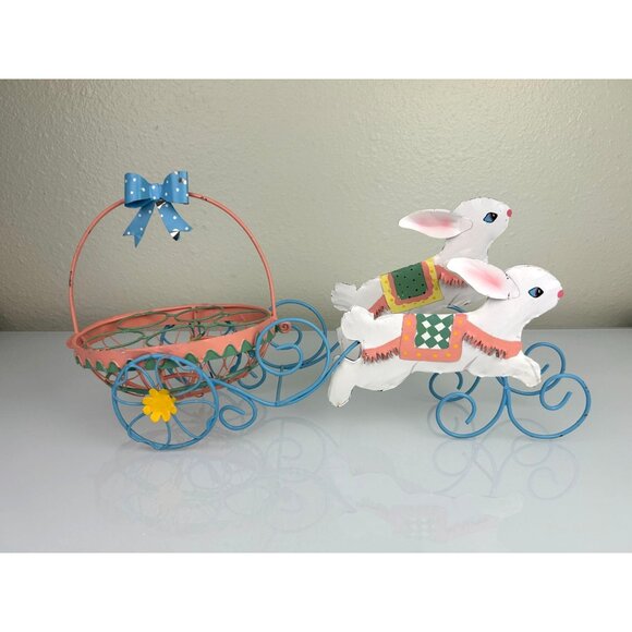 Wire Basket Bunny Carriage Egg Holder Easter Spring Metal Decoration, READ - Picture 2 of 16